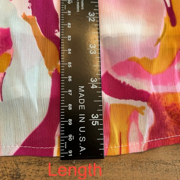 Fashion Pink Orange Abstract Print Button Down Ruffle Hem Mini Shirt Dress M NEW - Picture 11 of 12